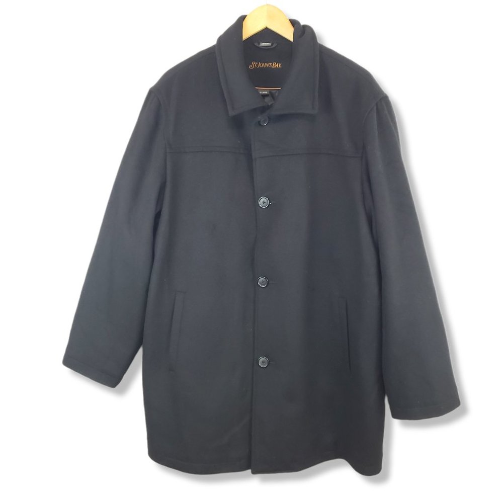 St John's Bay Black Wool Blend Peacoat Size XL